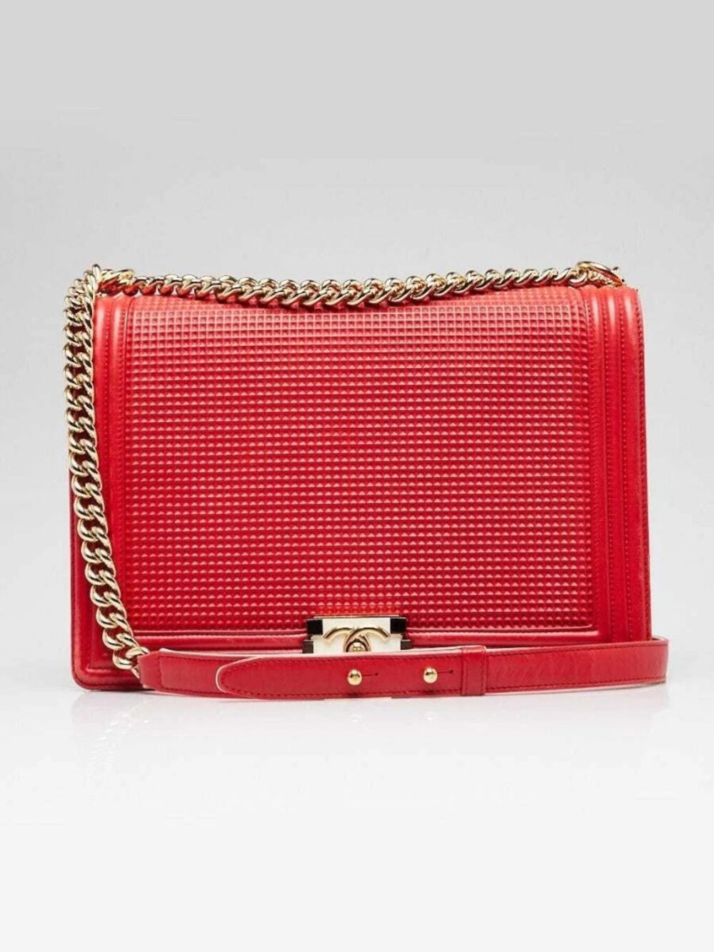 Chanel Red Cube Embossed Lambskin Leather New Medium Boy Bag